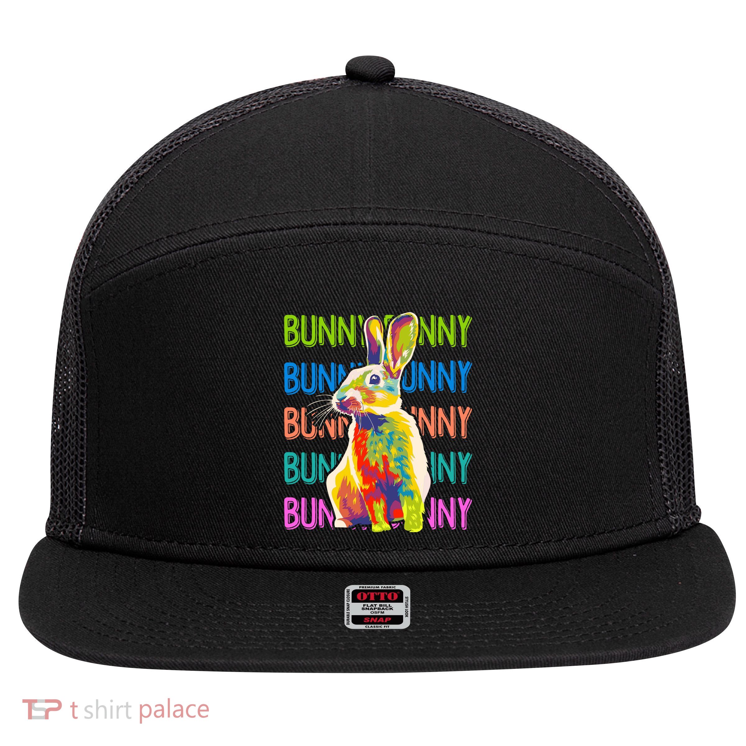 Cute Multicolor Easter Bunny Rabbit 7 Panel Mesh Trucker Snapback Hat