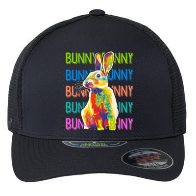 Cute Multicolor Easter Bunny Rabbit Flexfit Unipanel Trucker Cap