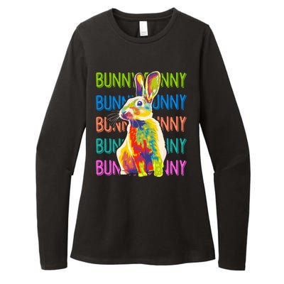 Cute Multicolor Easter Bunny Rabbit Womens CVC Long Sleeve Shirt