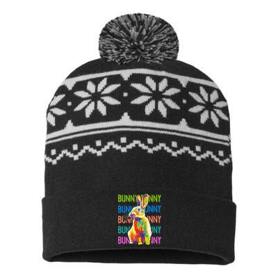 Cute Multicolor Easter Bunny Rabbit USA-Made Snowflake Beanie