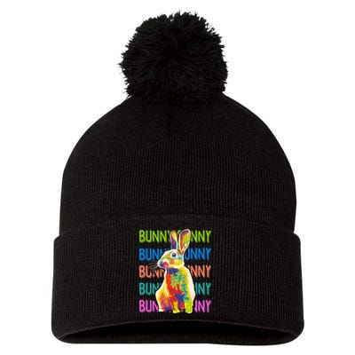 Cute Multicolor Easter Bunny Rabbit Pom Pom 12in Knit Beanie