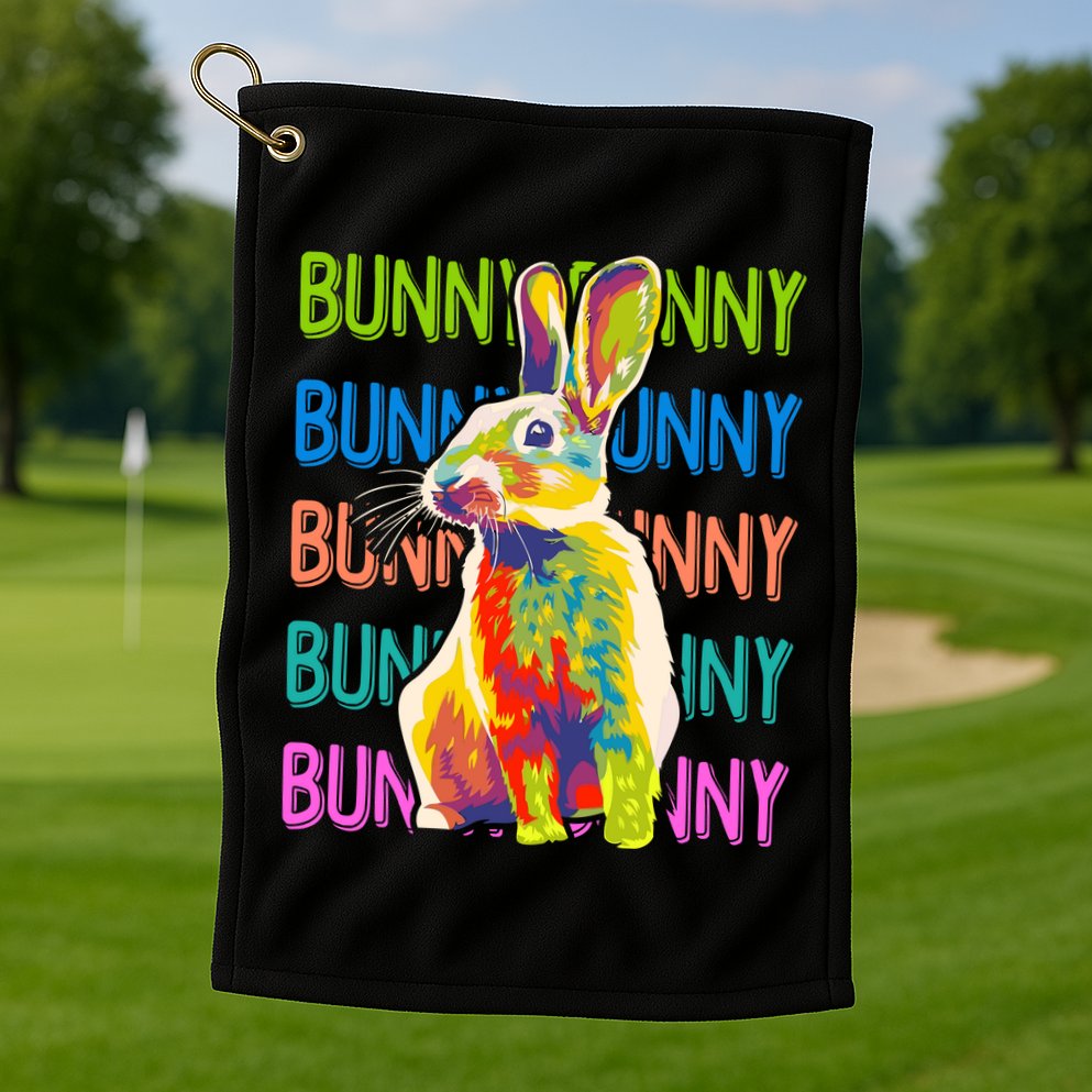 Cute Multicolor Easter Bunny Rabbit Golf Towel