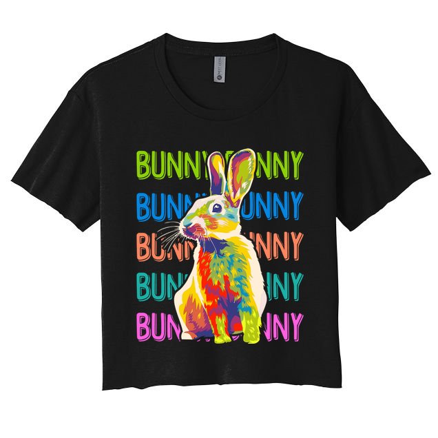 Cute Multicolor Easter Bunny Rabbit Crop Top