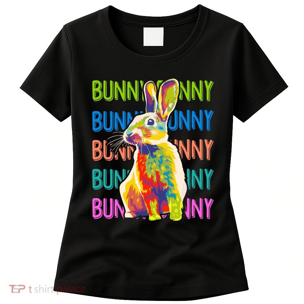 Cute Multicolor Easter Bunny Rabbit Womens T-Shirt