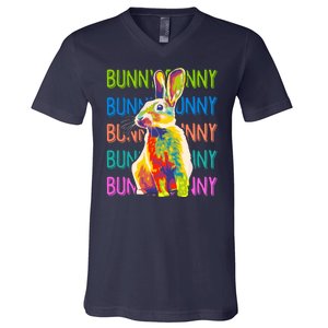 Cute Multicolor Easter Bunny Rabbit V-Neck T-Shirt