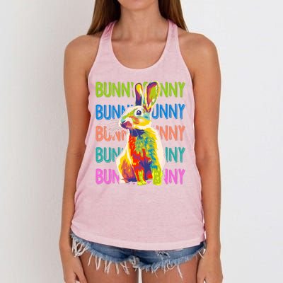 Cute Multicolor Easter Bunny Rabbit Women's Knotted Racerback Tank