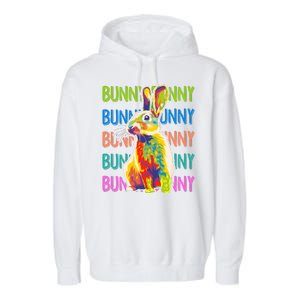 Cute Multicolor Easter Bunny Rabbit Garment-Dyed Fleece Hoodie