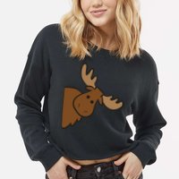 Cute Moose Elk Deer Funny Alaska Moose Cropped Pullover Crew