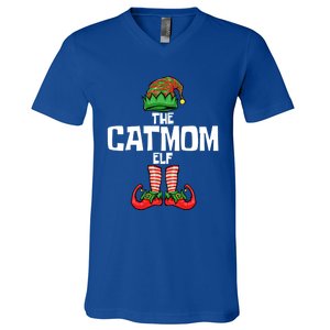 Cat Mom Elf Mother Christmas Matching Family Gift V-Neck T-Shirt