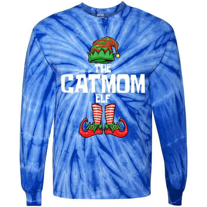 Cat Mom Elf Mother Christmas Matching Family Gift Tie-Dye Long Sleeve Shirt