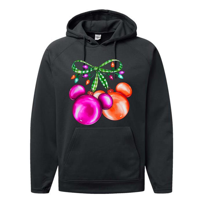 Christmas Mouse Ears Coquette Bow Holiday Festive Mouse Ears Coquette Performance Fleece Hoodie