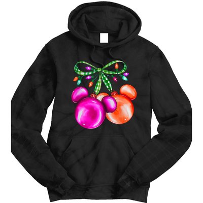 Christmas Mouse Ears Coquette Bow Holiday Festive Mouse Ears Coquette Tie Dye Hoodie