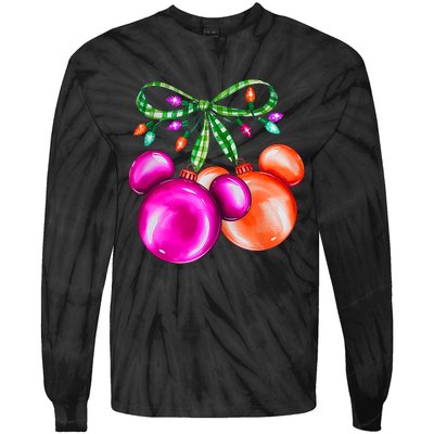 Christmas Mouse Ears Coquette Bow Holiday Festive Mouse Ears Coquette Tie-Dye Long Sleeve Shirt