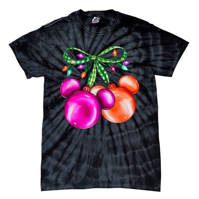 Christmas Mouse Ears Coquette Bow Holiday Festive Mouse Ears Coquette Tie-Dye T-Shirt