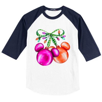 Christmas Mouse Ears Coquette Bow Holiday Festive Mouse Ears Coquette Baseball Sleeve Shirt