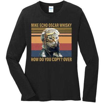 Cat Mike Echo Oscar Whisky How Do You Copy Over Vintage Ladies Long Sleeve Shirt