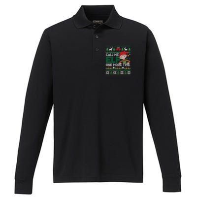 Call Me Elf One More Time Funny Bad Elf Christmas Ugly Xmas Meaningful Gift Performance Long Sleeve Polo