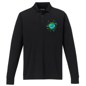 Cute Mother Earth Day Save Our Planet Performance Long Sleeve Polo