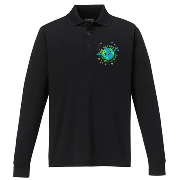 Cute Mother Earth Day Save Our Planet Performance Long Sleeve Polo