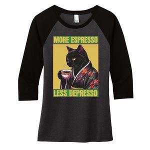 Cat More Espresso Less Depresso Women's Tri-Blend 3/4-Sleeve Raglan Shirt