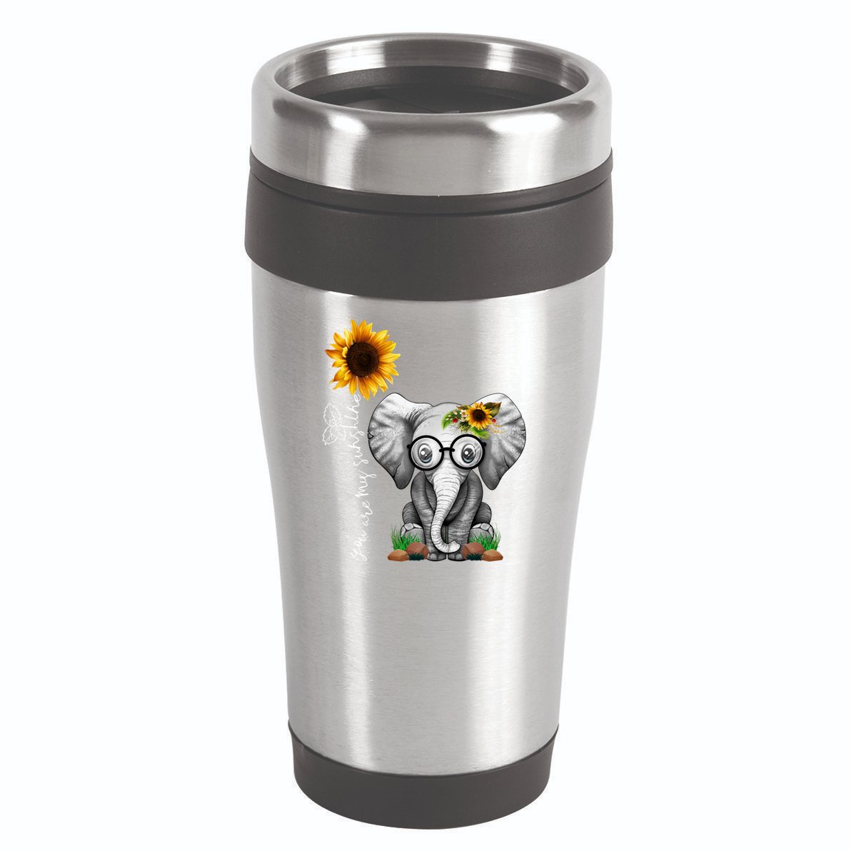 Cute Mama Elephant With Sunflower Gift You Are My Sunshine Gift 16oz Travel Tumbler