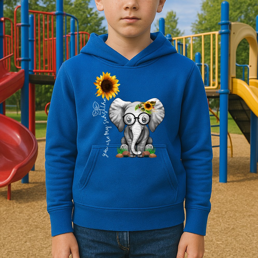 Cute Mama Elephant With Sunflower Gift You Are My Sunshine Gift Kids Hoodie
