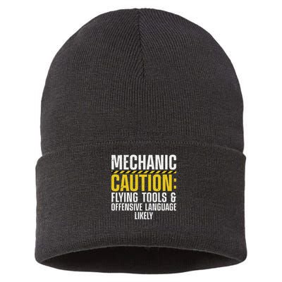 Cool Mechanic For Men Drag Race Automobile Garage Enthusiast Sustainable Knit Beanie