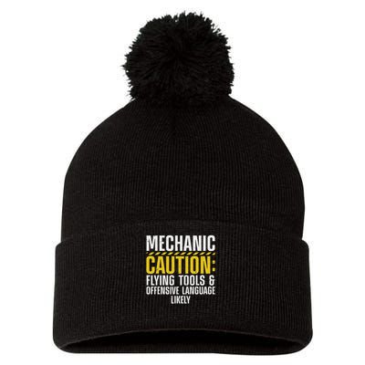 Cool Mechanic For Men Drag Race Automobile Garage Enthusiast Pom Pom 12in Knit Beanie