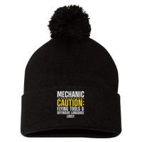 Cool Mechanic For Men Drag Race Automobile Garage Enthusiast Pom Pom 12in Knit Beanie