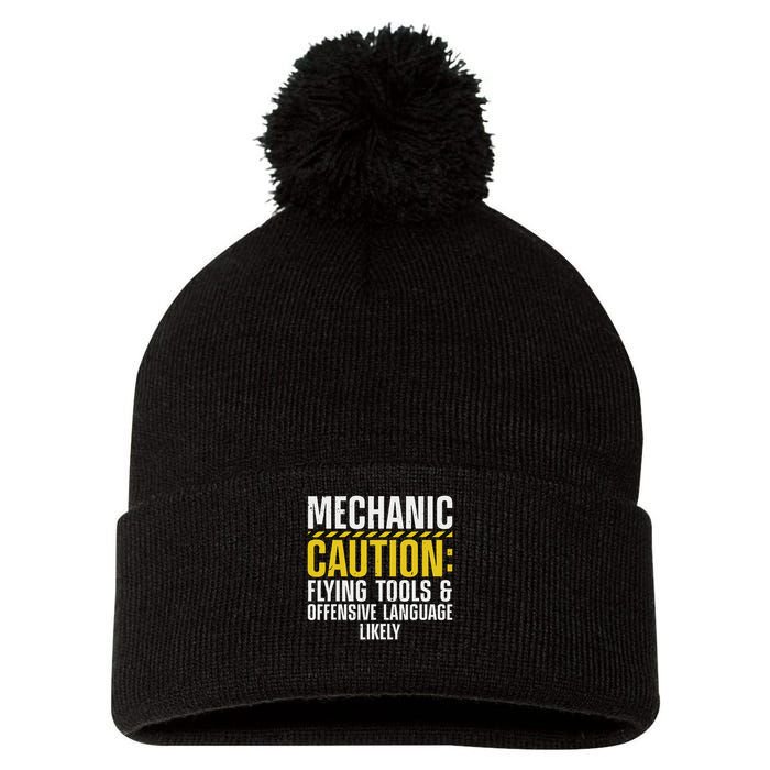 Cool Mechanic For Men Drag Race Automobile Garage Enthusiast Pom Pom 12in Knit Beanie