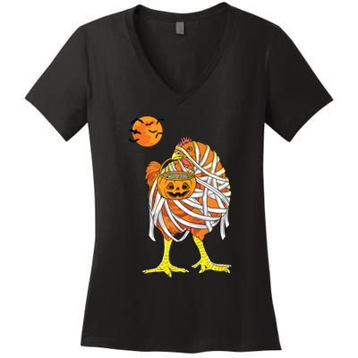 Chicken Mummy Funny Halloween Farmer Women's V-Neck T-Shirt