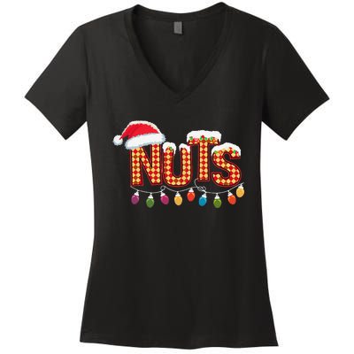 Chestnuts Matching Family Funny Chest Nuts Christmas Couples Women's V-Neck T-Shirt