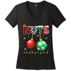 Chestnuts Matching Family Funny Chest Nuts Christmas Couples Long Sleeve Women's V-Neck T-Shirt