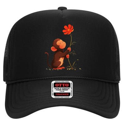 Cute Monkey Flower Adorable Animal High Crown Mesh Back Trucker Hat