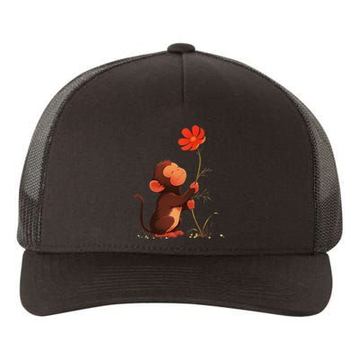 Cute Monkey Flower Adorable Animal Yupoong Adult 5-Panel Trucker Hat