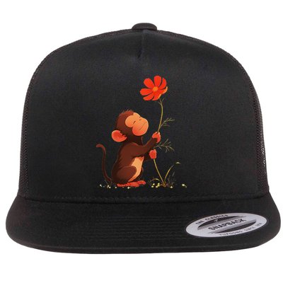 Cute Monkey Flower Adorable Animal Flat Bill Trucker Hat