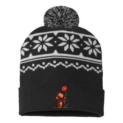 Cute Monkey Flower Adorable Animal USA-Made Snowflake Beanie