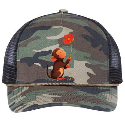 Cute Monkey Flower Adorable Animal Retro Rope Trucker Hat Cap