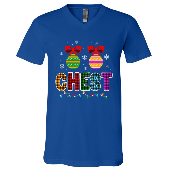 Chestnuts Matching Funny Christmas Couples Chest Nuts Gift V-Neck T-Shirt