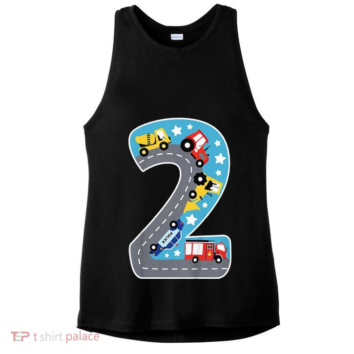 Construction Machines Fire Brigade Police 2nd Birthday Ladies PosiCharge Tri-Blend Wicking Tank