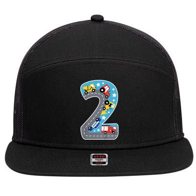 Construction Machines Fire Brigade Police 2nd Birthday 7 Panel Mesh Trucker Snapback Hat