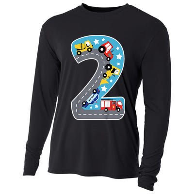 Construction Machines Fire Brigade Police 2nd Birthday Cooling Performance Long Sleeve Crew