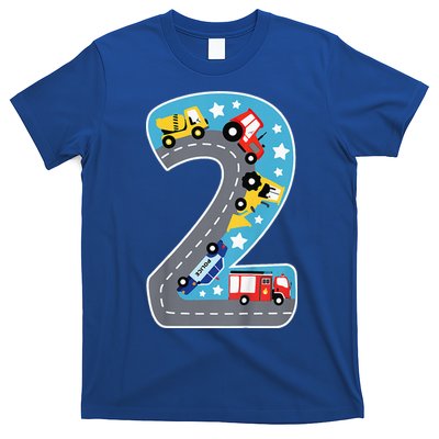 Construction Machines Fire Brigade Police 2nd Birthday T-Shirt