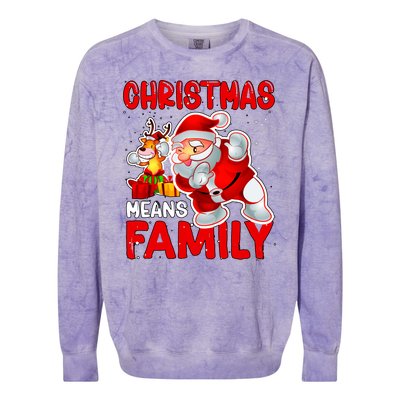 Christmas Means Family Santa Reindeer Colorblast Crewneck Sweatshirt