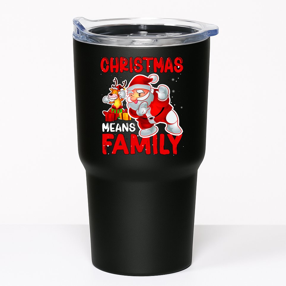 Christmas Means Family Santa Reindeer Tumbler