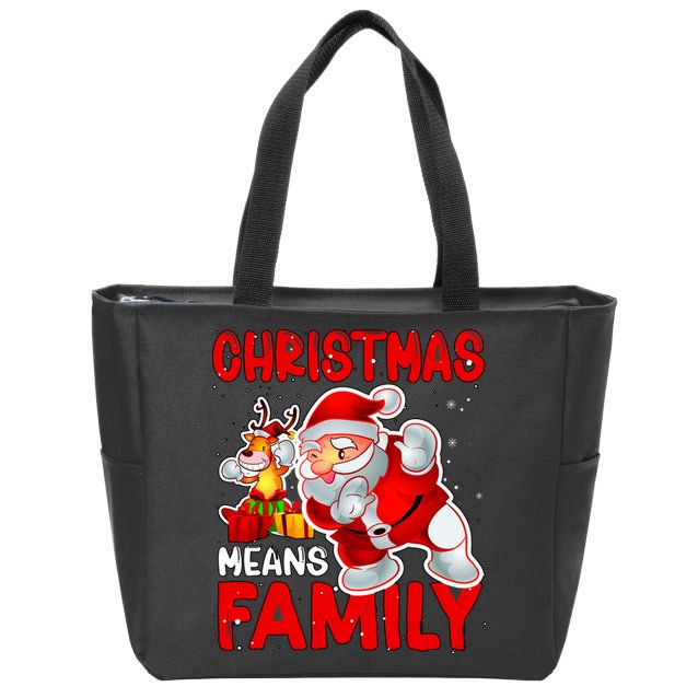 Christmas Means Family Santa Reindeer Zip Tote Bag