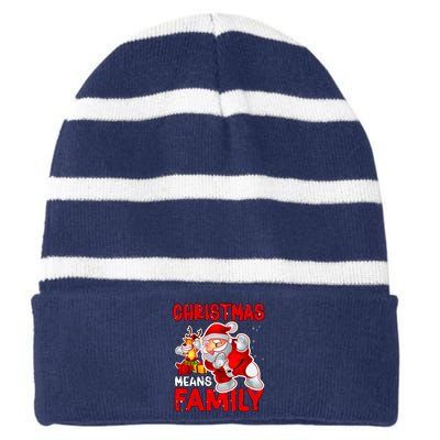 Christmas Means Family Santa Reindeer Striped Beanie with Solid Band