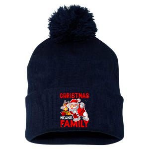 Christmas Means Family Santa Reindeer Pom Pom 12in Knit Beanie