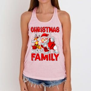 Christmas Means Family Santa Reindeer Women's Knotted Racerback Tank