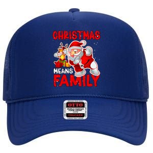 Christmas Means Family Santa Reindeer High Crown Mesh Back Trucker Hat